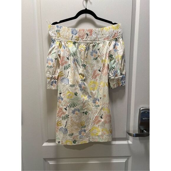 Zara Floral Multicolor Smocked Off-The-Shoulder Mini Dress - size S - Picture 4 of 10